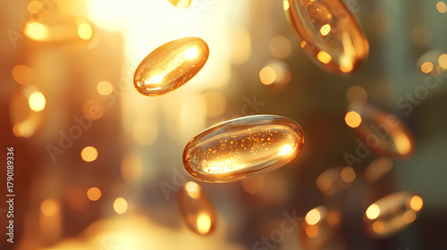 Golden Capsules Floating in Sunlight