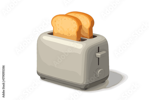 Modern kitchen toaster with two slices of bread popping up