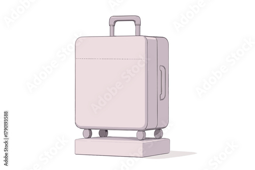 Modern rolling suitcase displayed on a simple pedestal