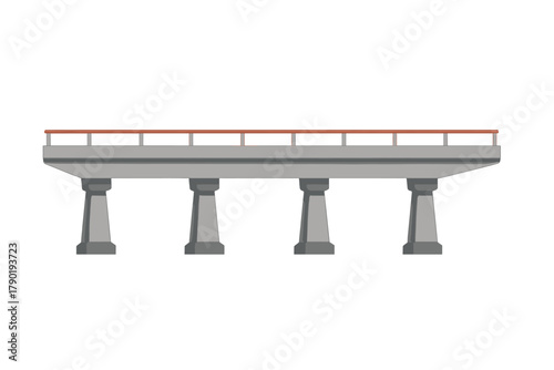 Simple concrete bridge section with railing isolated on white background