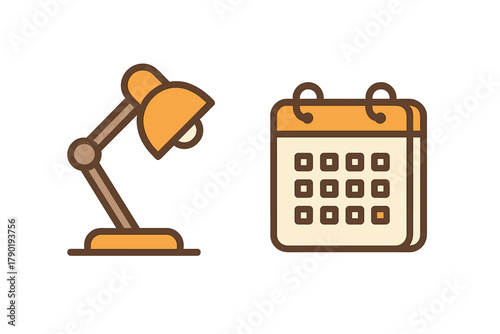 Desk lamp and calendar icons for scheduling and daily planning tasks