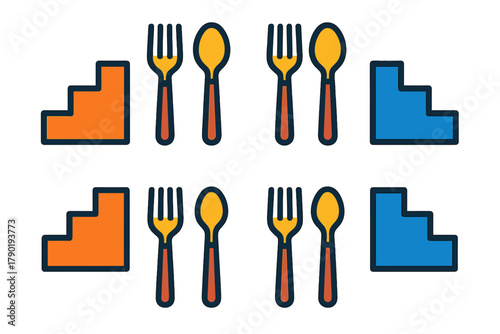 Cutlery and staircase icons repeating pattern for dining and progress concepts