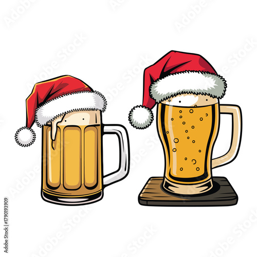 Christmas Beer Mugs with Santa Hats