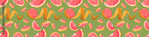 Grapefruit Seamless Pattern in Mid-Century Modern Retro Style with Bold Geometric Citrus Design