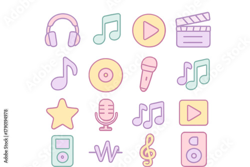 Soft pastel icons for music and media playback controls