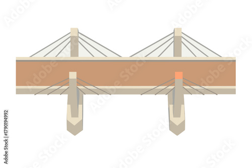 Modern cable-stayed bridge section with prominent pylons and tension cables