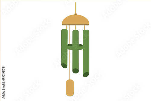 Simple bamboo style wind chime hanging decoration isolated on white background