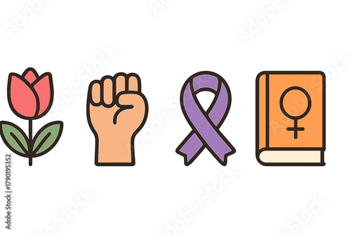 Collection of four simple icons for feminism protest and social awareness