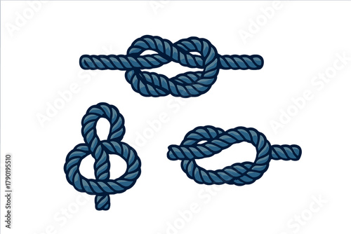 Three dark blue nautical rope knots displayed clearly