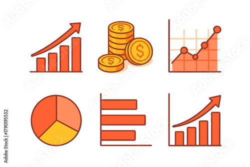 Financial growth charts and currency icons for business analysis