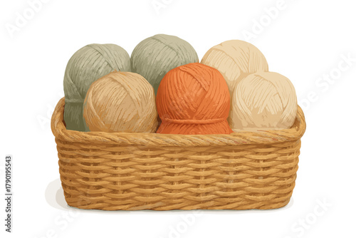Woven basket filled with colorful yarn balls for knitting and crafting
