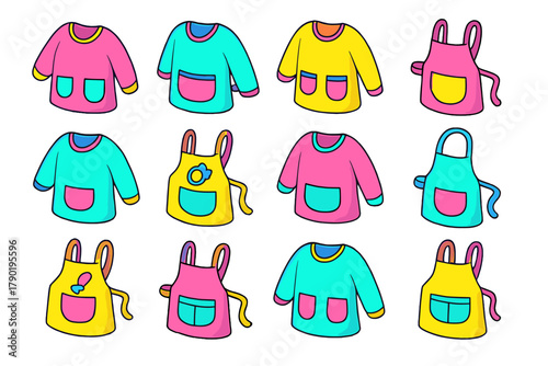 Assortment of vibrant protective smocks and aprons for young children