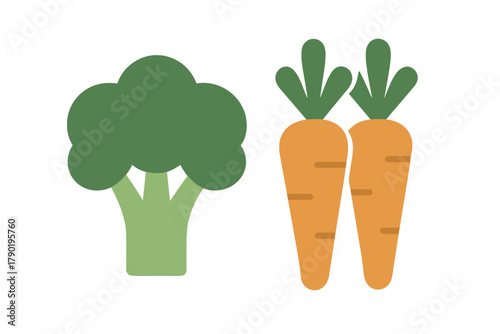 Broccoli and pair of carrots vegetable icons