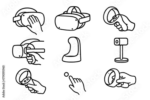 Outline icons for virtual reality headset and motion controller interaction