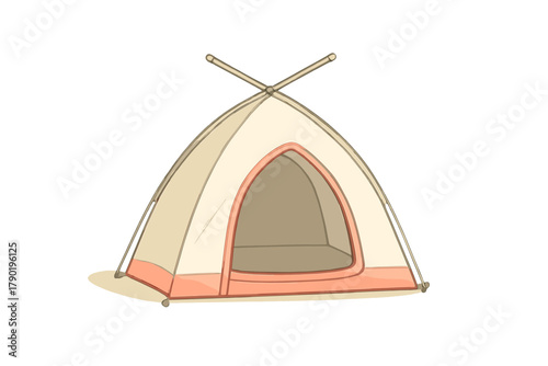 Simple dome camping tent structure with open entrance flap