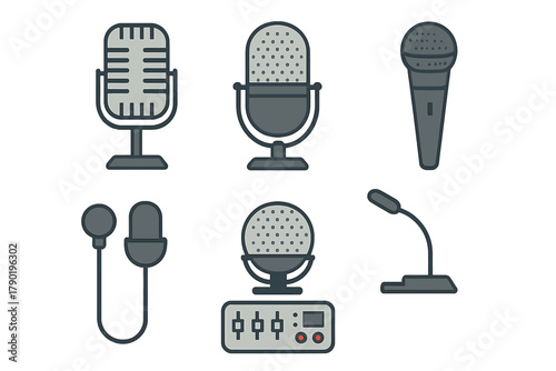 Various microphone icons for audio recording and broadcasting applications
