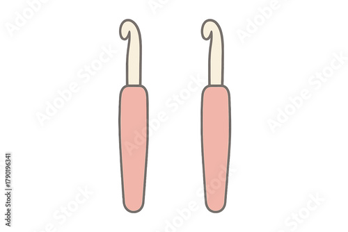 Two pink handled crochet hooks isolated on white background