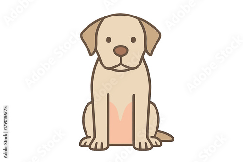 Simple cartoon sitting yellow Labrador retriever dog front view