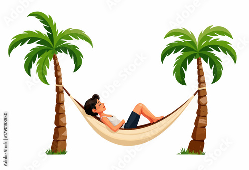 Relaxing in a Hammock Between Two Palm Trees with a Peaceful Ocean Breeze and Clear Blue Skies on a Warm Sunny Day