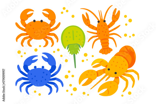Colorful cartoon sea crustaceans and arthropods assortment