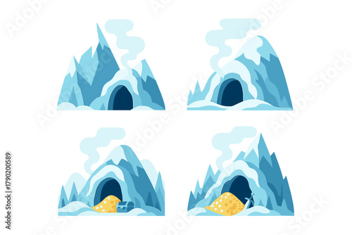 Icy mountain caves with treasure discovery variations