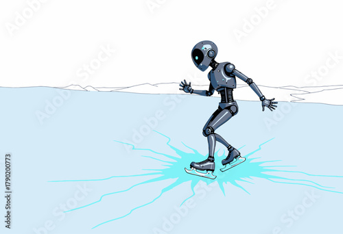 Graceful Robot Gliding on Ice with Skates in a Futuristic Landscape with Minimalist Background