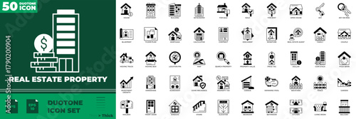Real Estate Property Duotone Editable Icons set