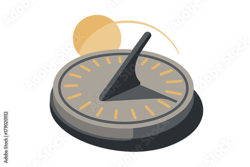 Isometric sundial device showing sun and shadow indication