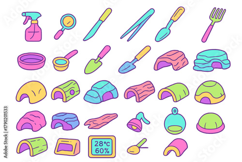 Vibrant collection of reptile and small pet habitat supplies and accessories