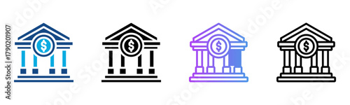 Bank Icon Multiple Style Vector Illustration
