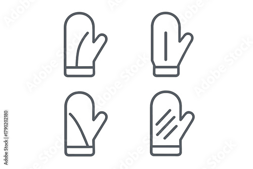 Four simple outline style oven mitt icons for kitchen and cooking concepts