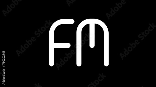 Elegant minimalist white 'FM' letters in a clean modern monoline font against a black background, initials concept.