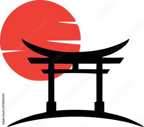 Japanese Torii Gate Red Sun