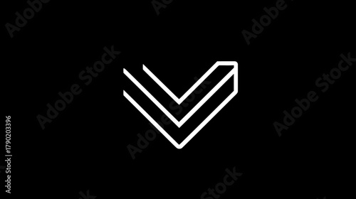 Modern geometric V shape symbol with clean lines on black background, minimalist abstract design element for technology and business