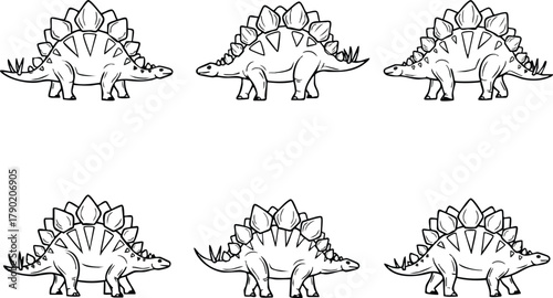 Six Stegosaurus Dinosaurs A Prehistoric Gathering in a Minimalist Composition