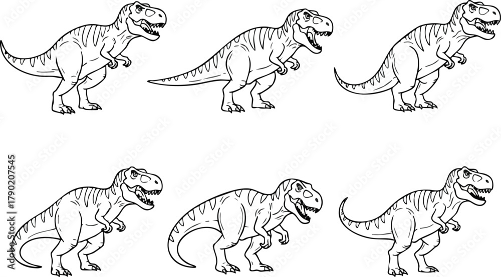 Naklejka premium Tyrannosaurus Rex Line Art A Collection of Dinosaur Outlines