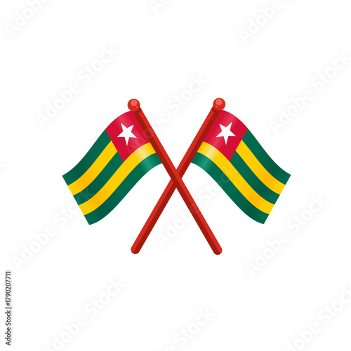 Crossed togo national waving flags, isolated vector illustration
