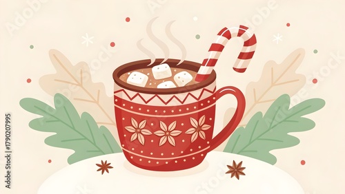 Hot Chocolate with Marshmallows and Festive Holiday Details