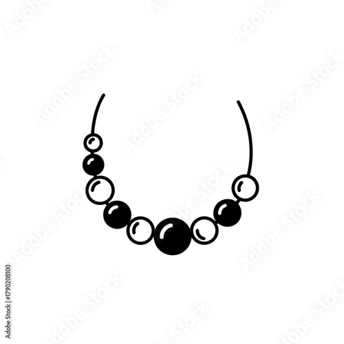 Black and white necklace design with round beads of different sizes  