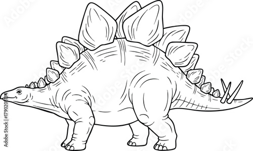 Majestic Stegosaurus Illustration A Detailed Line Art Depiction of a Prehistoric Giant
