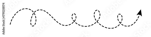 Long squiggle dashed, dotted line arrow vector icon