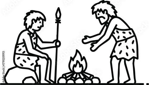 Neanderthals Gather Around a Campfire An Illustration of Prehistoric Life