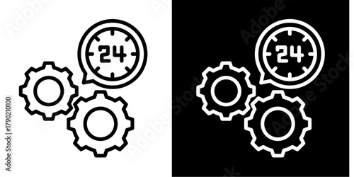 24/7 Service Icon Set White Style Collection
