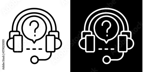 Headset Support Icon Set White Style Collection