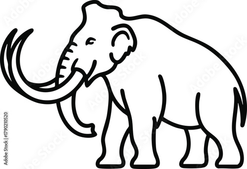 Majestic Mammoth Outline Prehistoric Icon in Simple Black and White