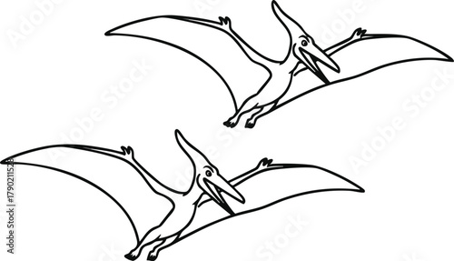 Pterodactyl Pair Prehistoric Flyers in Flight
