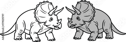 Two Triceratops Facing Each Other One Colorless, One Gray
