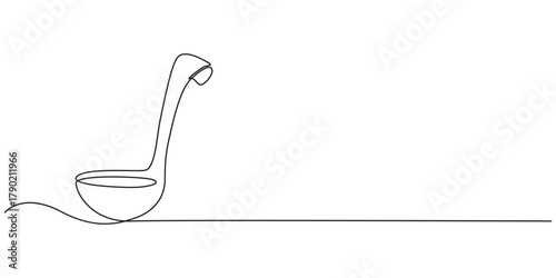 Continuous one single line drawing Kitchen ladle Kitchen tools icon vector illustration concept, Vector continuous one single line drawing icon of kitchen soup ladle in silhouette on a white.