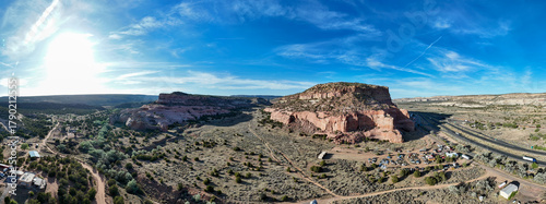 Photography Aerial landscape of western red rock mountain scenery on historic route 66 in Lu