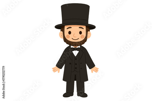 Distinguished gentleman wearing a black suit and top hat, representing a historical figure